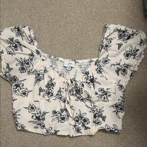 La Hearts Cream and Black Floral Crop Top